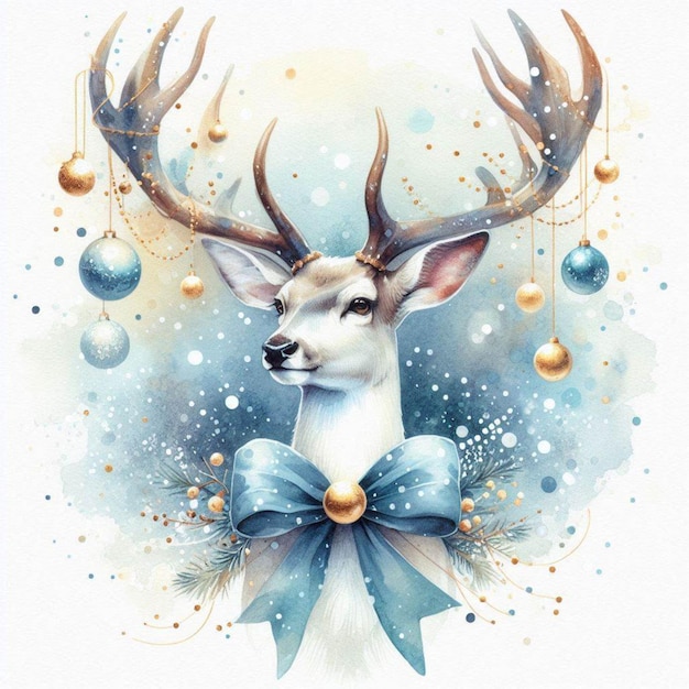 cute christmas character drawn in watercolor in shades of blue