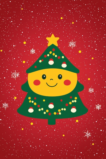 Cute Christmas Tree with Smiling Face