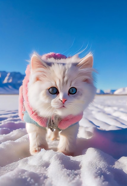 A cute chubby short-legged mini American white kitten. AI Generated