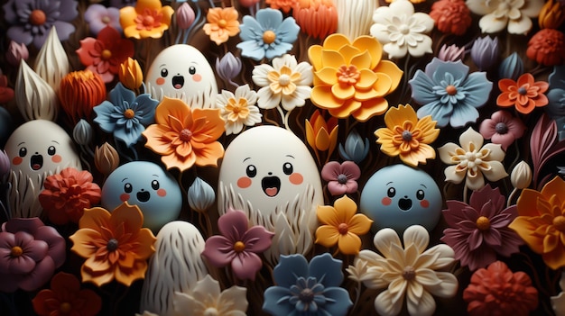 Cute Clay Ghosts and Flowers Effect