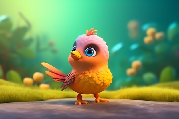 Photo cute color cartoon bird 3d render