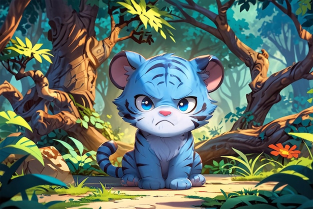 cute colored blue tiger looking adorably