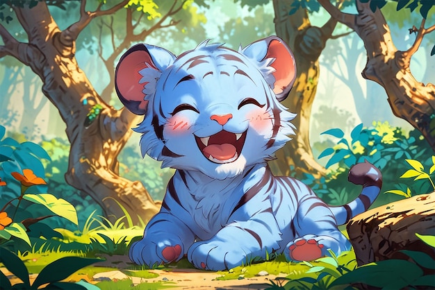 cute colored blue tiger looking adorably