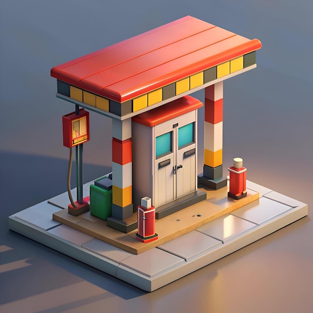 Photo cute and colorful 3d illustration of a gas station