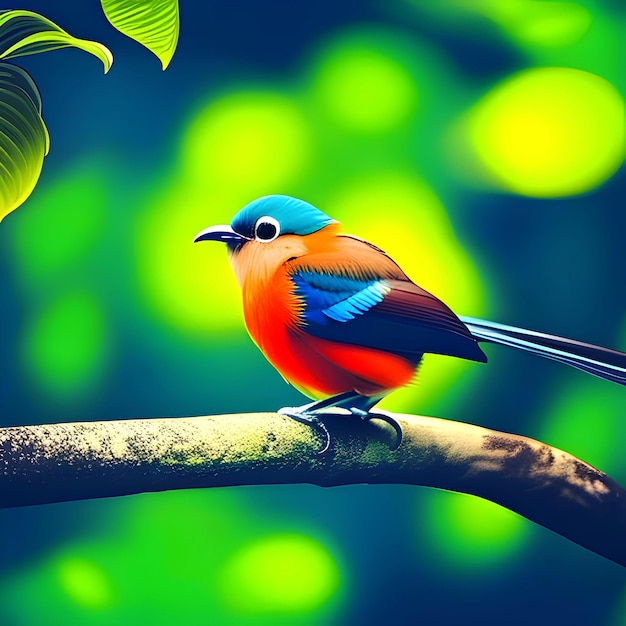 Cute colorful bird sitting in a branch of a tree AI Generated