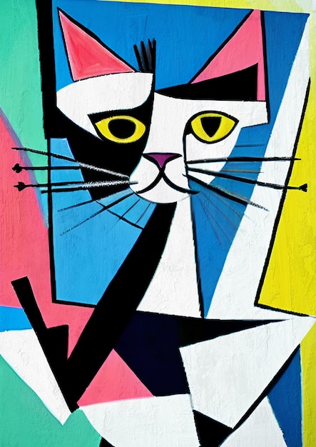 Cute Colorful Cubism Style Cat Portrait