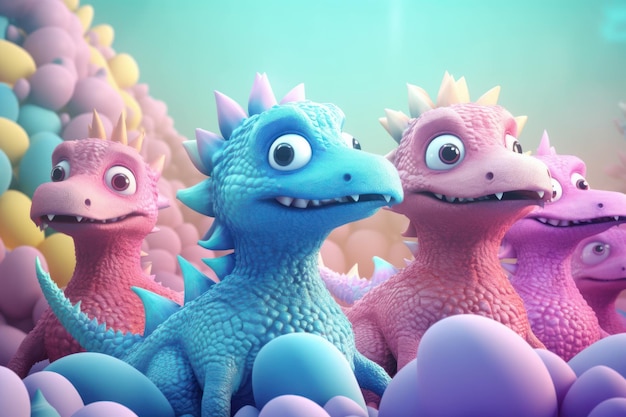 Cute colorful dinosaurs Generate Ai