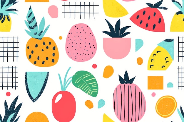 Cute colorful geometric summer holidays elements grid styled pattern background