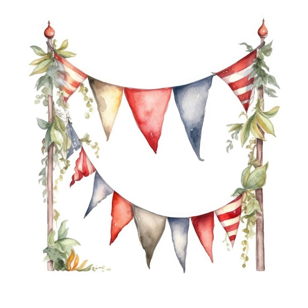 Cute colorful party garland with decorative festive flags