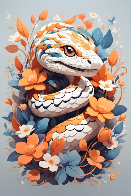 Cute Colorful Snake illustration Cute Floral Snake Cute Snake With Flowers Colorful Snake Wallpaper Snake Art TShirt Design AI Generative