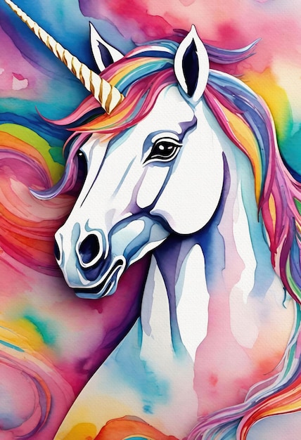 Cute Colorful Unicorn Watercolor Painting Kids Room Wall Decor