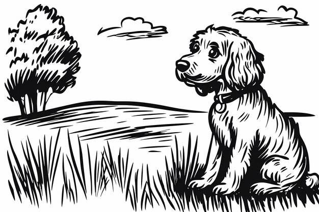 Photo cute coloring page featuring a playful dog for kids creativity