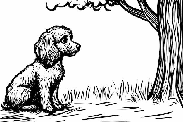 Photo cute coloring page featuring a playful dog for kids creativity