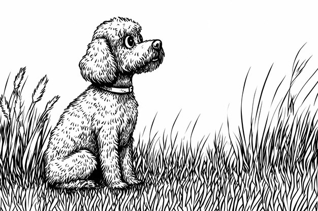 Photo cute coloring page featuring a playful dog for kids creativity