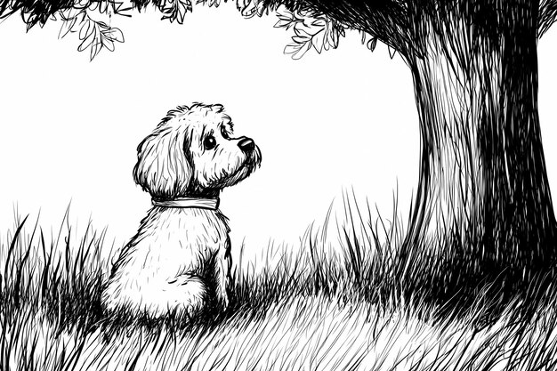 Photo cute coloring page featuring a playful dog for kids creativity