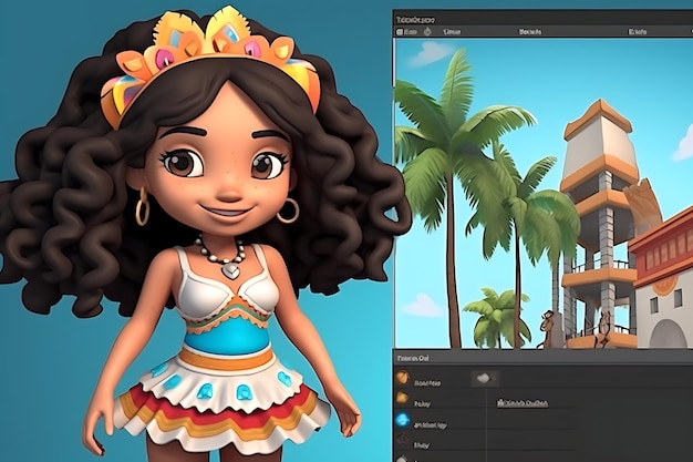 A cute columbian girl in bikini cartoon