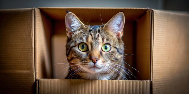 Cute and Comical Cat Peeking Out of Box