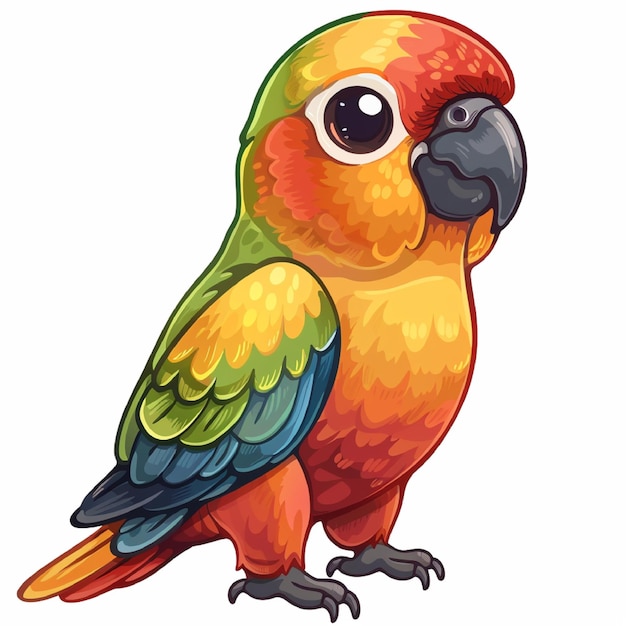 Cute Conure sticker animal cartoon illustration on transparent background