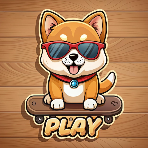 Photo cute cool shiba inu dog playing skateboard cartoon vector icon illustration animal sport icon concept isolated premium vector flat cartoon style