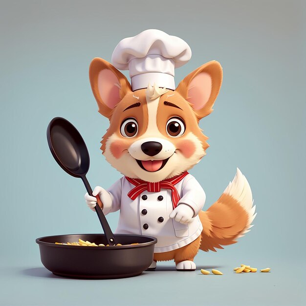 Cute Corgi Chef With Frying Pan And Spatula Cartoon Vector Icon Illustration Animal Profession Icon Concept Isolated Premium Vector Flat Cartoon Style