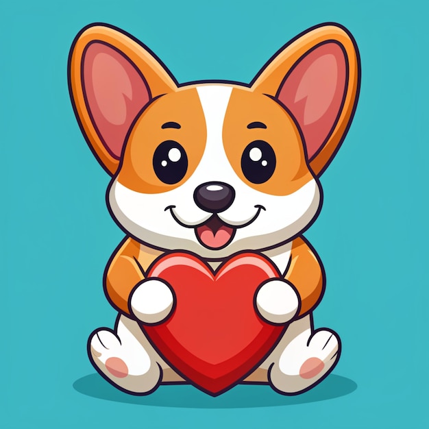 Cute Corgi Dog Bite Bone And Holding Love Heart Cartoon Vector Icon Illustration Animal Nature Icon Concept Isolated Premium Vector Flat Cartoon Style