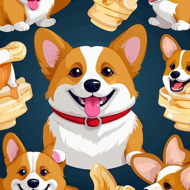 Photo cute corgi holding bone cartoon vector illustration