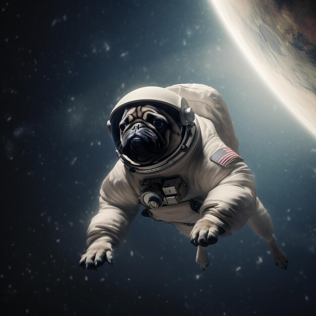 Cute cosmonaut dog dressed astronaut helmet in space picture AI Generated art