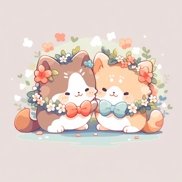 cute couple cat with spring