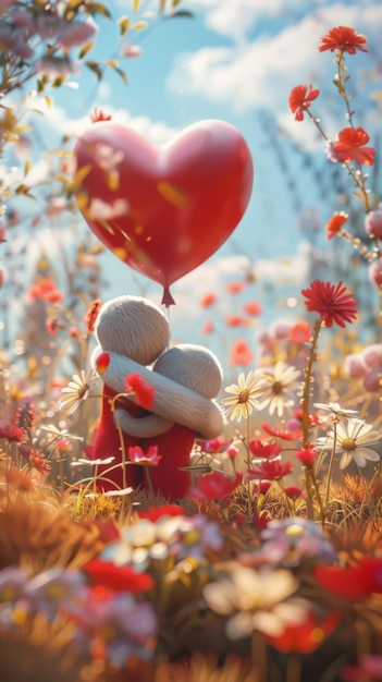 Cute Couple Hugging with Heart Balloon