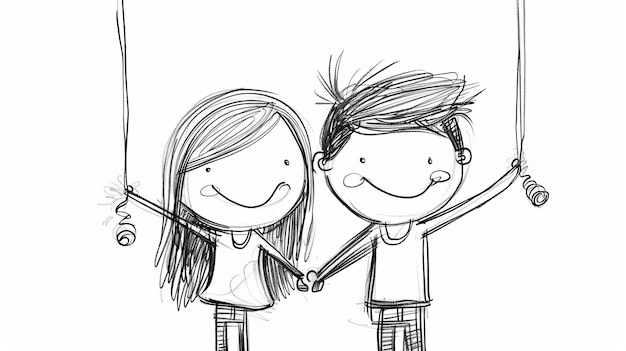 Photo cute couple sketch hand drawn illustration of love and happiness