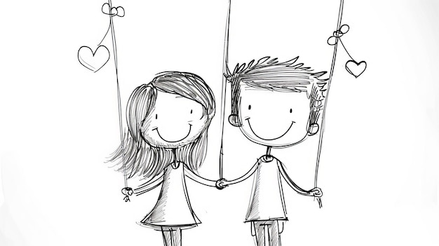 Photo cute couple sketch romantic handdrawn illustration