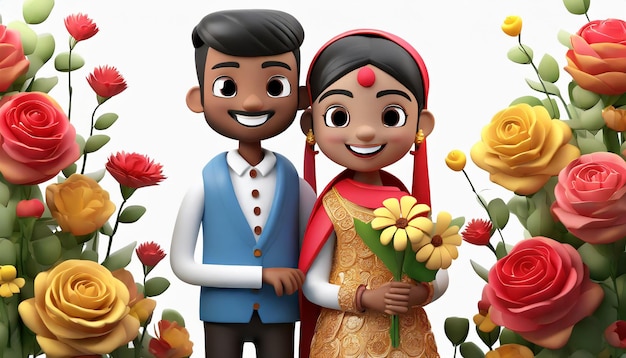 Cute couple with flowers