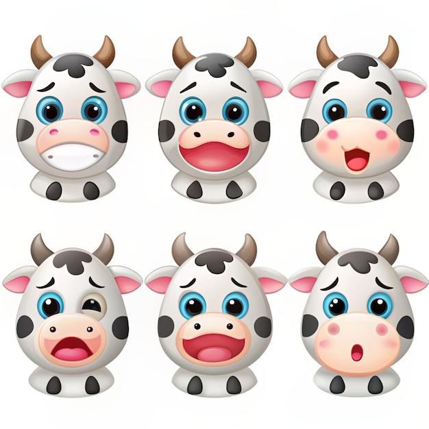 Photo cute cow emoticon set vector design