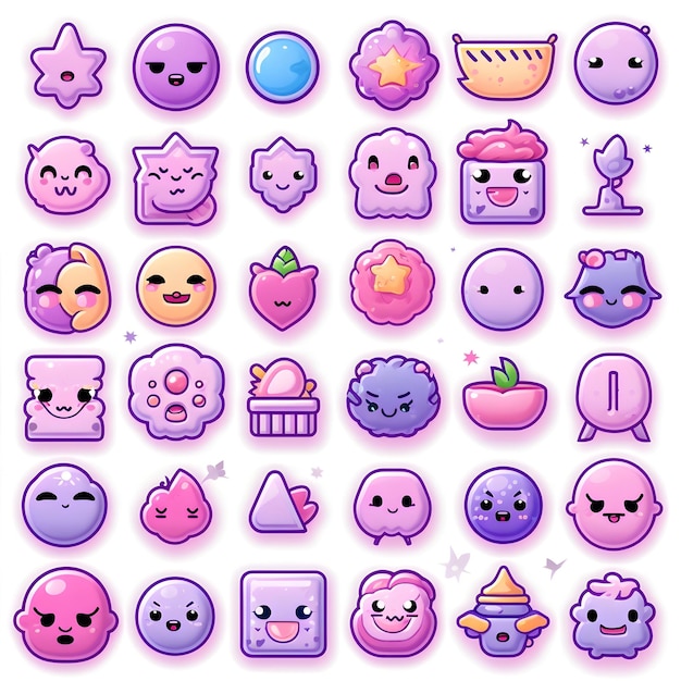 Photo cute crazy colorful and vivid emoticons and emojis mass ai artwork