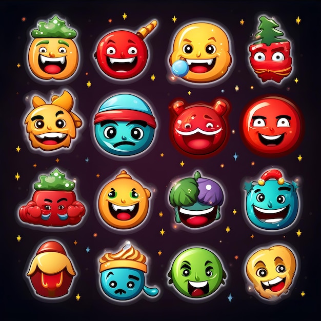 Photo cute crazy colorful and vivid emoticons and emojis mass ai artwork