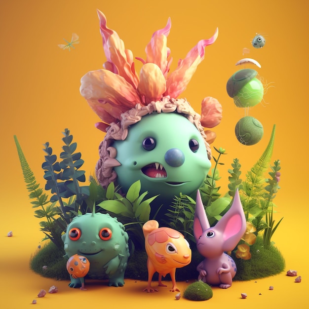 cute creatures imaginative world happy bright high detailed