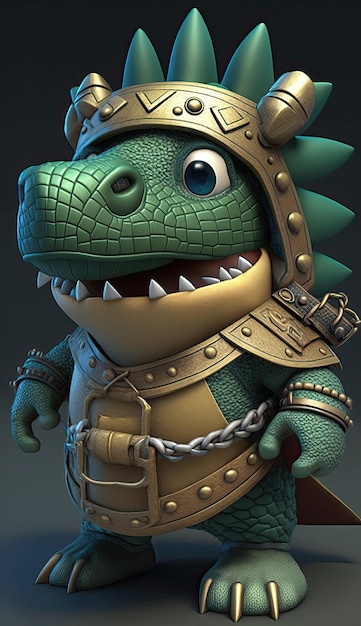 Cute Crocodile Animal Warrior 3D Game Model Generative AI