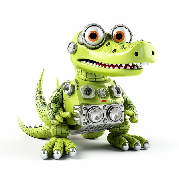 Cute crocodile robot funny robotic animal isolated over white background