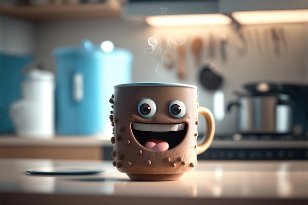 Cute cup of coffee sweet smile in kitchen Generative AI illustration