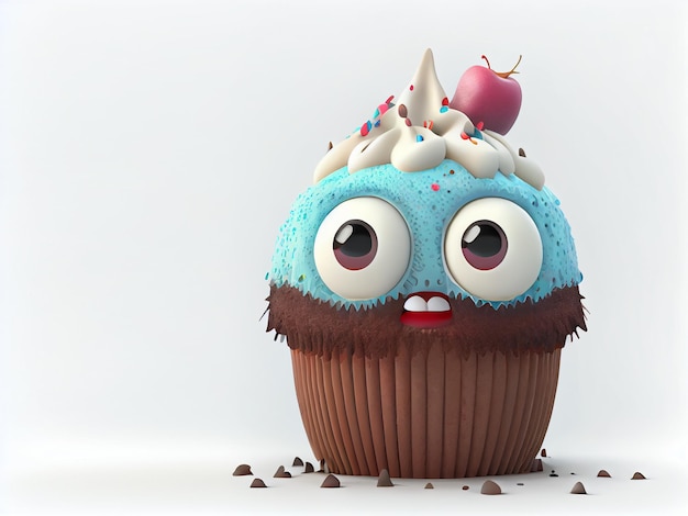 Cute cupcake character 3d rendering