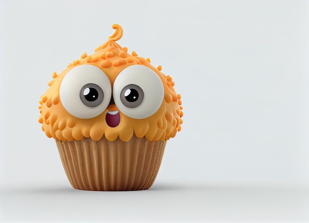 Cute cupcake character 3d rendering