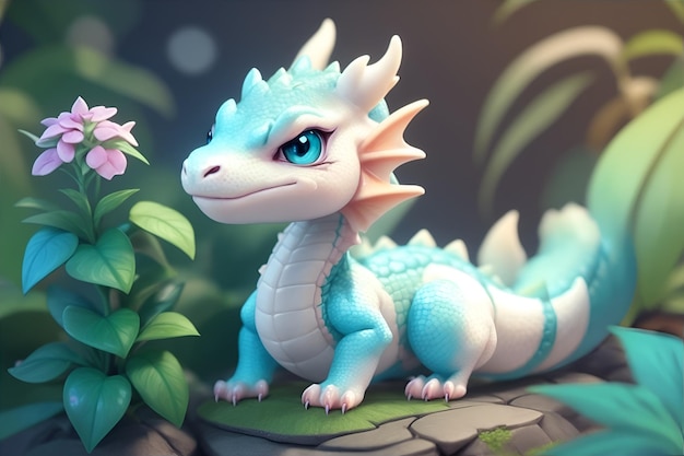 A cute cyan baby dragon