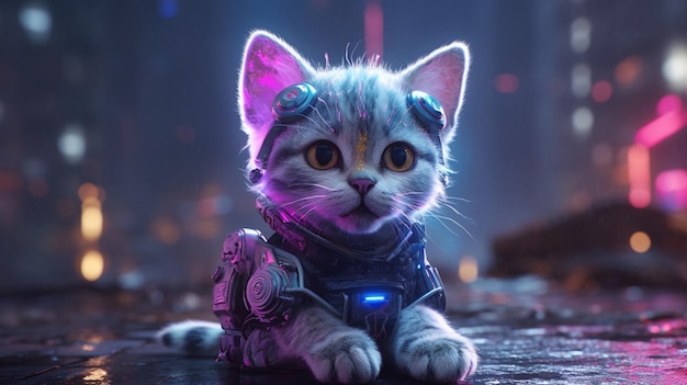 Cute cyberpunk cat post apocalypse haracter animalGenerative AI