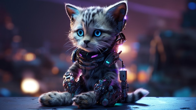 Cute cyberpunk cat post apocalypse haracter animalGenerative AI