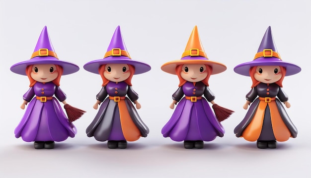 Photo cute d cartoon witch characters halloween illustration