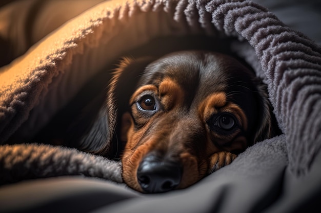 Cute Dachshund Dozing Off Under a Blanket