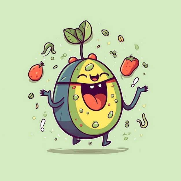 Photo cute dancing avocado with arms and legs in a joyful scene