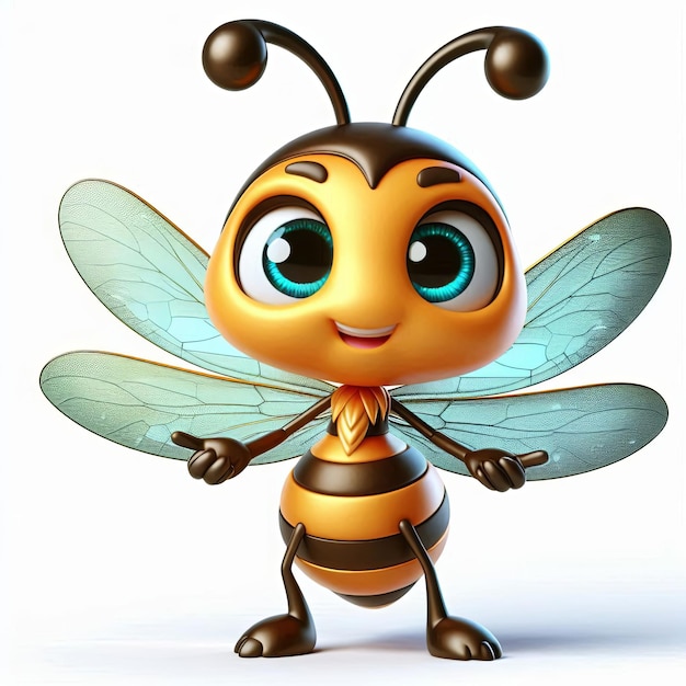 Cute Daring dragonfly with shiny wings mascot character 3d