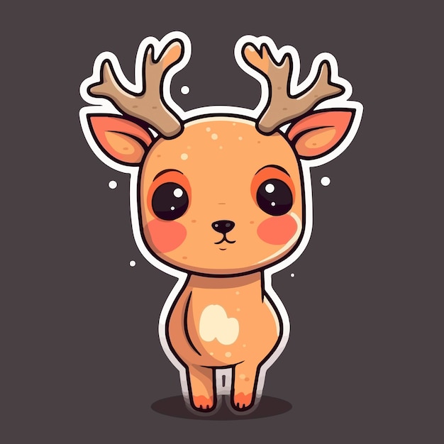 Cute deer cartoon character with antlers on a dark background.