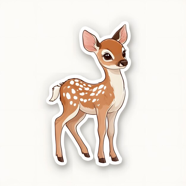 Photo cute deer fawn sticker with white spots in raw style